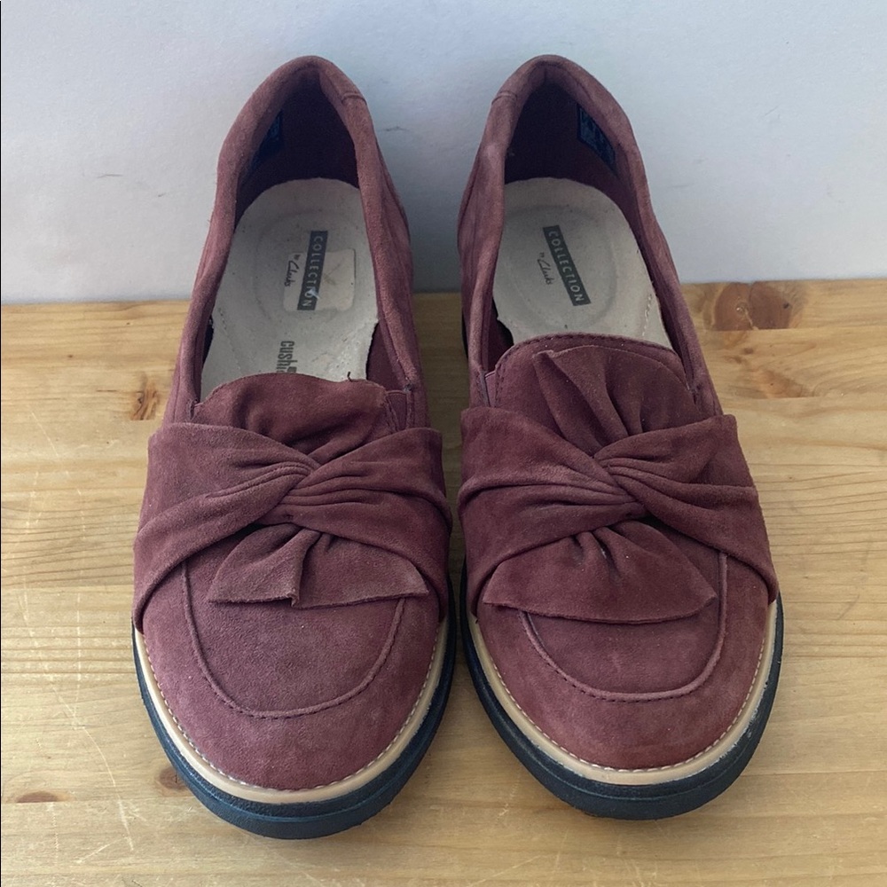 Collection by Clarks Sharon Dasher Suede Loafer Plum Leather Platform w Knot 8 - Picture 2 of 11